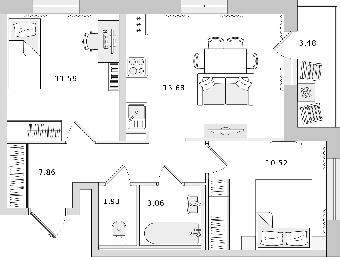 2-комнатная квартира 50.64 м², 19/22 эт., ЖК «Город Первых»